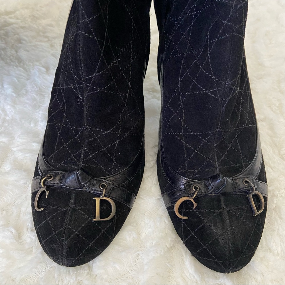 CHRISTIAN DIOR Cannage Quilted Suede Leather Knee-High Boots Stiletto He… - Picture 2 of 16